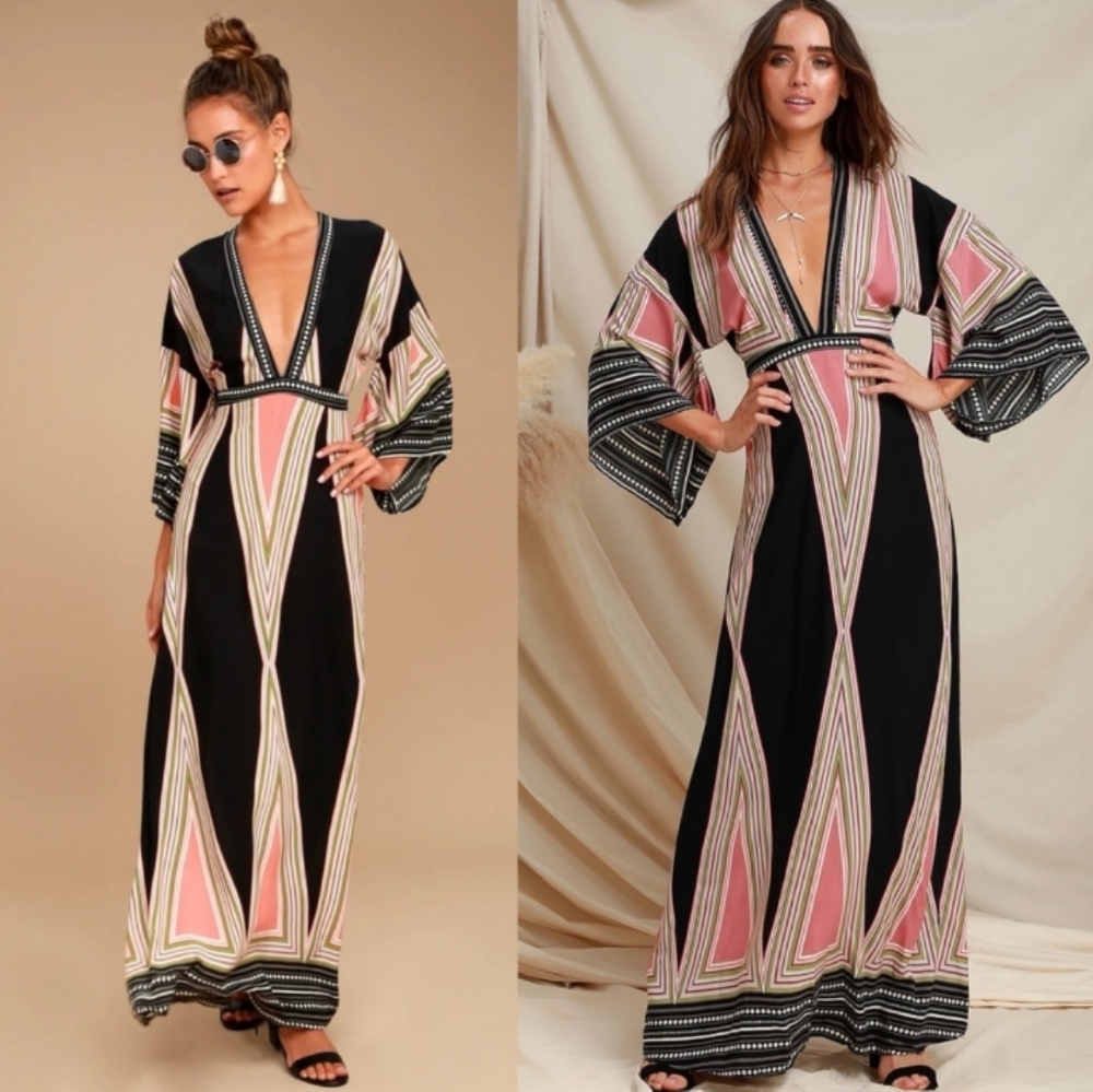 Lulu's Montecito Kimono Wide Sleeve Maxi Dress Gown - Picture 5 of 12